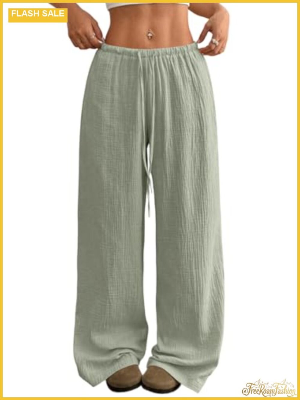 Women's Wide Leg Linen Pants with Pockets, Casual Beach Trousers